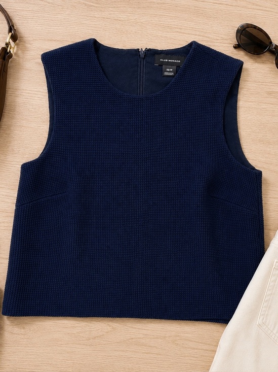 Club Monaco Tops - Club Monaco Womens Textured Waffle Knit Sleeveless Boxy Crop‎ Top Navy Blue XS
